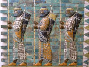 Persian Warriors at the Ishtar Gate, from before the fourth century BCE. Pergamon Museum/Vorderasiatisches Museum, Berlin. Photo Mohammed Shamma (2003). Used under CC-BY terms. All rights reserved.